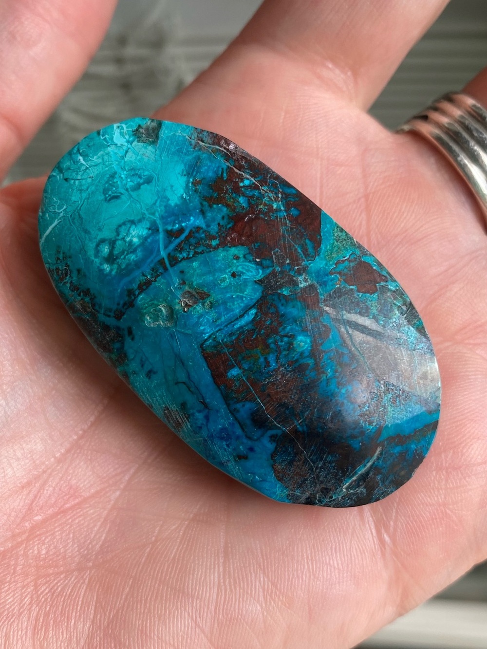 Phoenix Turquoise Chrysocolla Polished Palm Stone - Deep Teal Blues